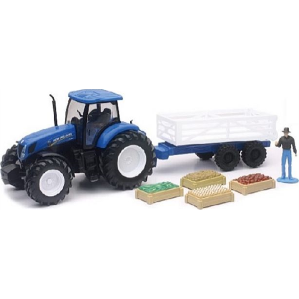 New Holland T7.270 w/Stake Trailer, Farmer and Vegetable Crates John